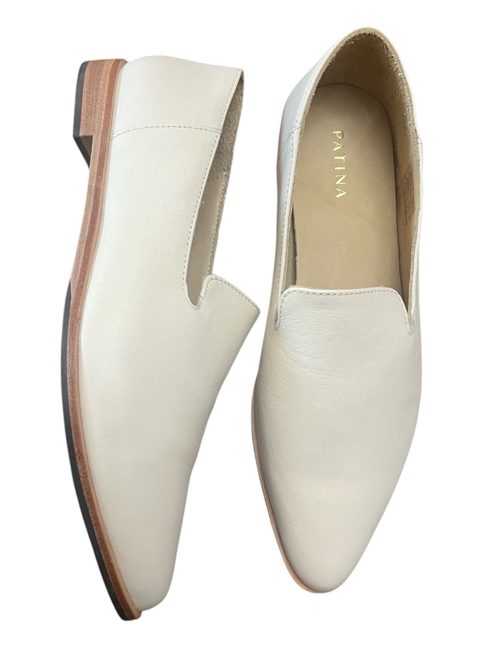 Patina Portland Leather Loafers Womens 9.5 Cream Minimalist Slip On Flats